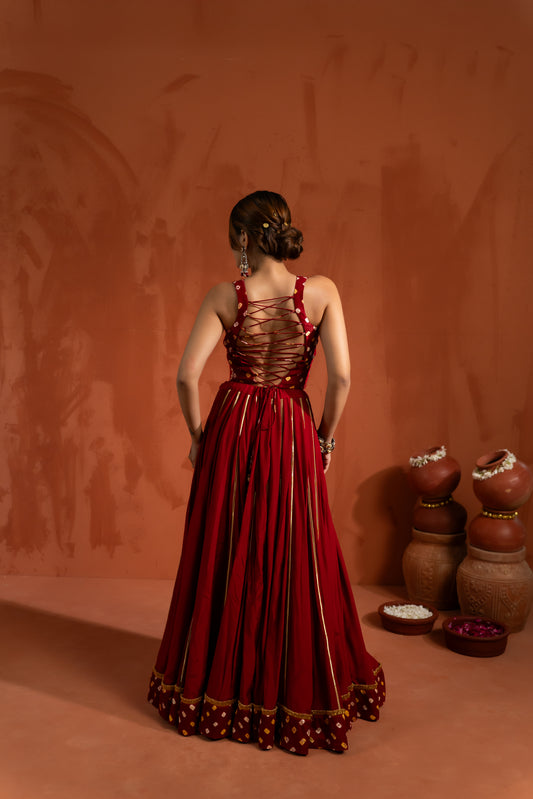 Ruby Red Mirror Work Navratri Lehenga Set