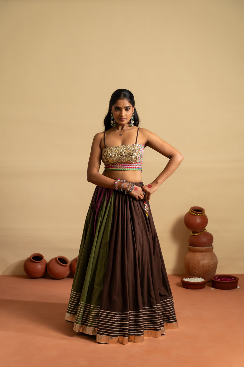 Gold Sequin & Earth-Tone Navratri Lehenga Set