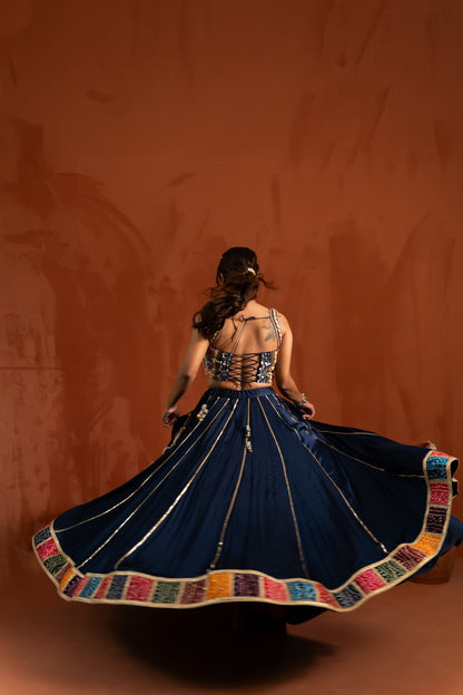 Midnight Blue Multicolour Border Navratri Lehenga Set
