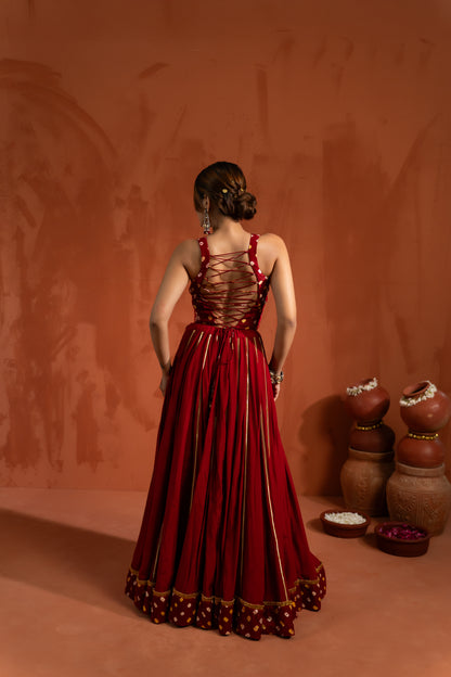 Ruby Red Mirror Work Navratri Lehenga Set