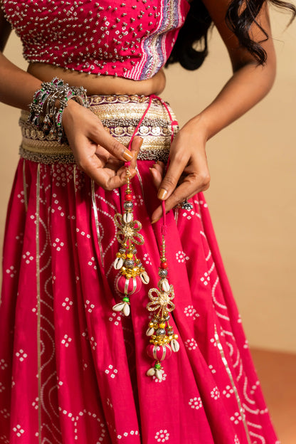 Rani Pink Mirror Work Navratri Lehenga Set
