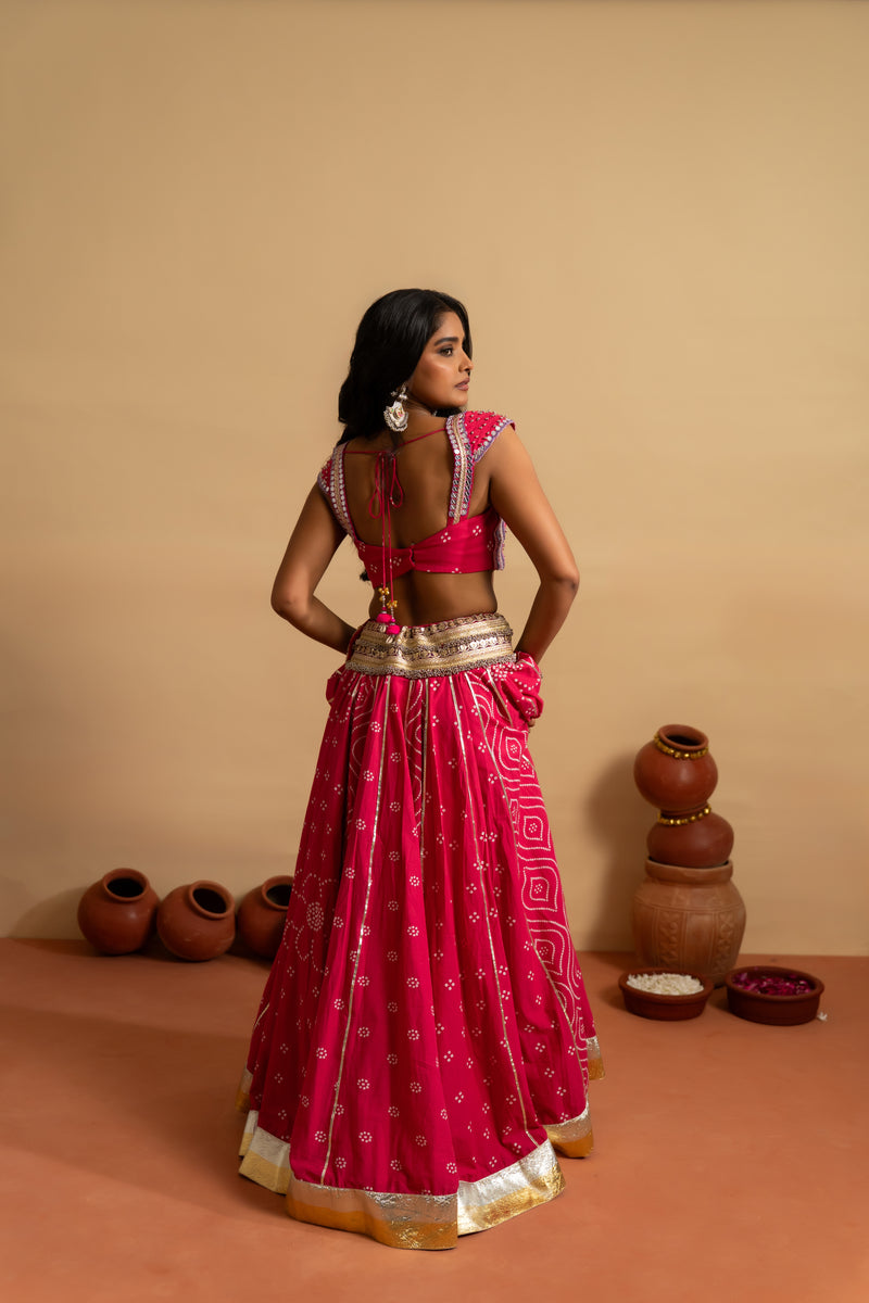 Rani Pink Mirror Work Navratri Lehenga Set