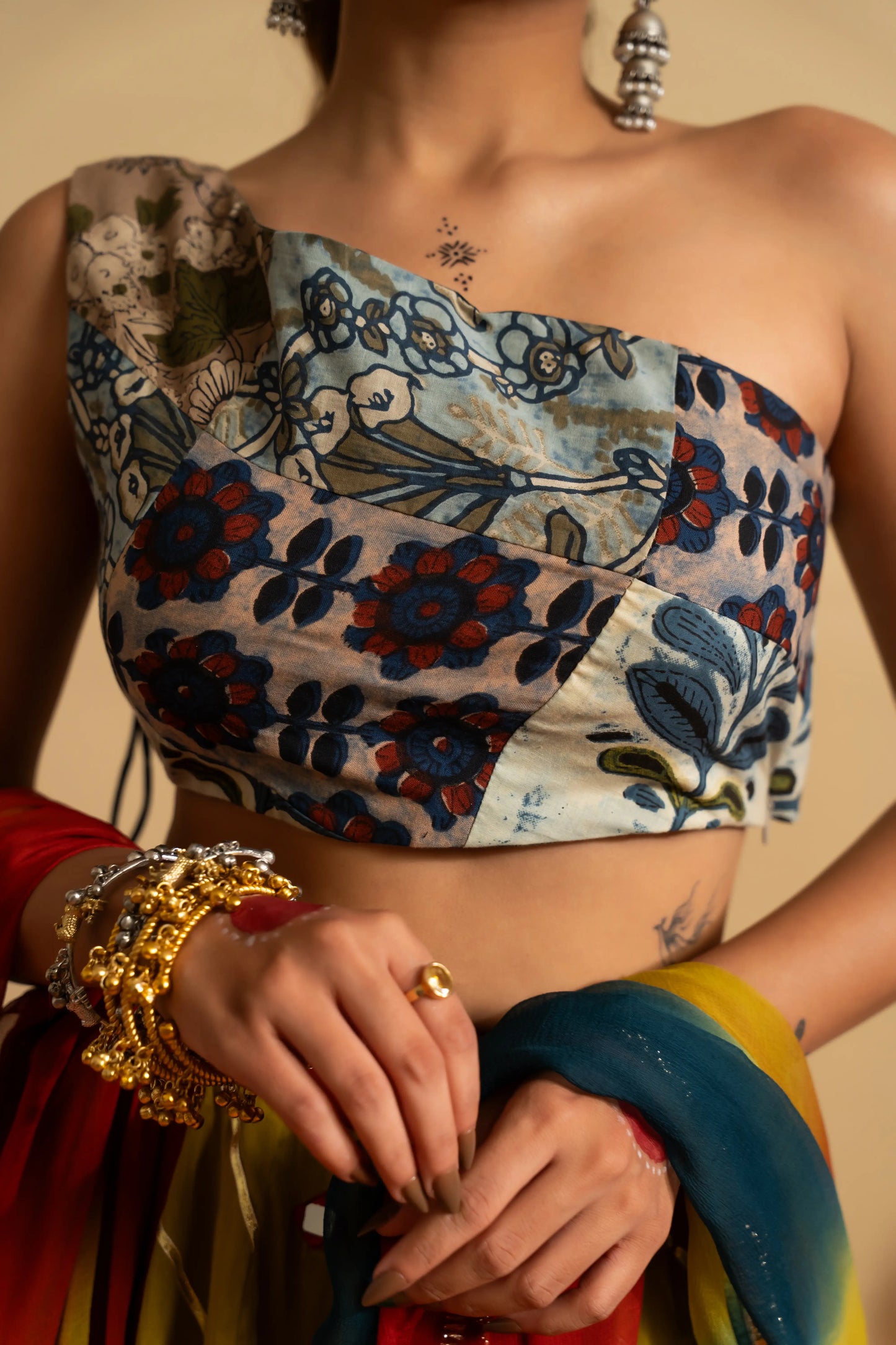 Tricolor Mirror Work Navratri Lehenga Set