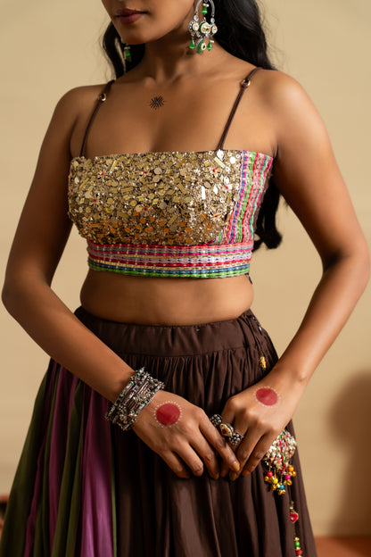 Gold Sequin & Earth-Tone Navratri Lehenga Set