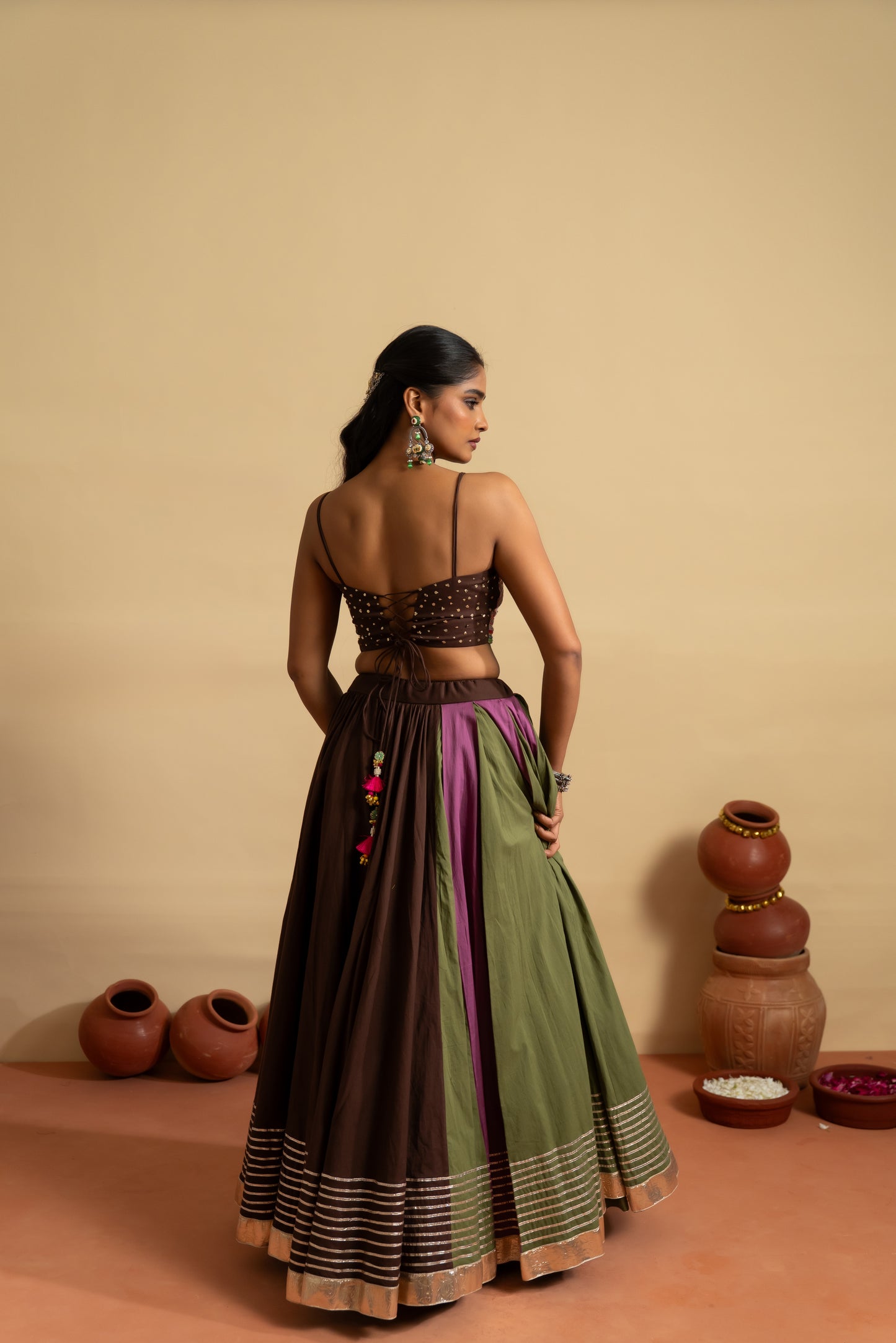 Gold Sequin & Earth-Tone Navratri Lehenga Set