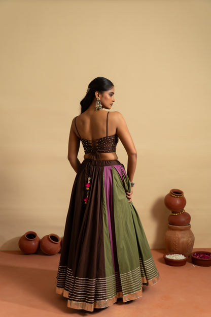 Gold Sequin & Earth-Tone Navratri Lehenga Set