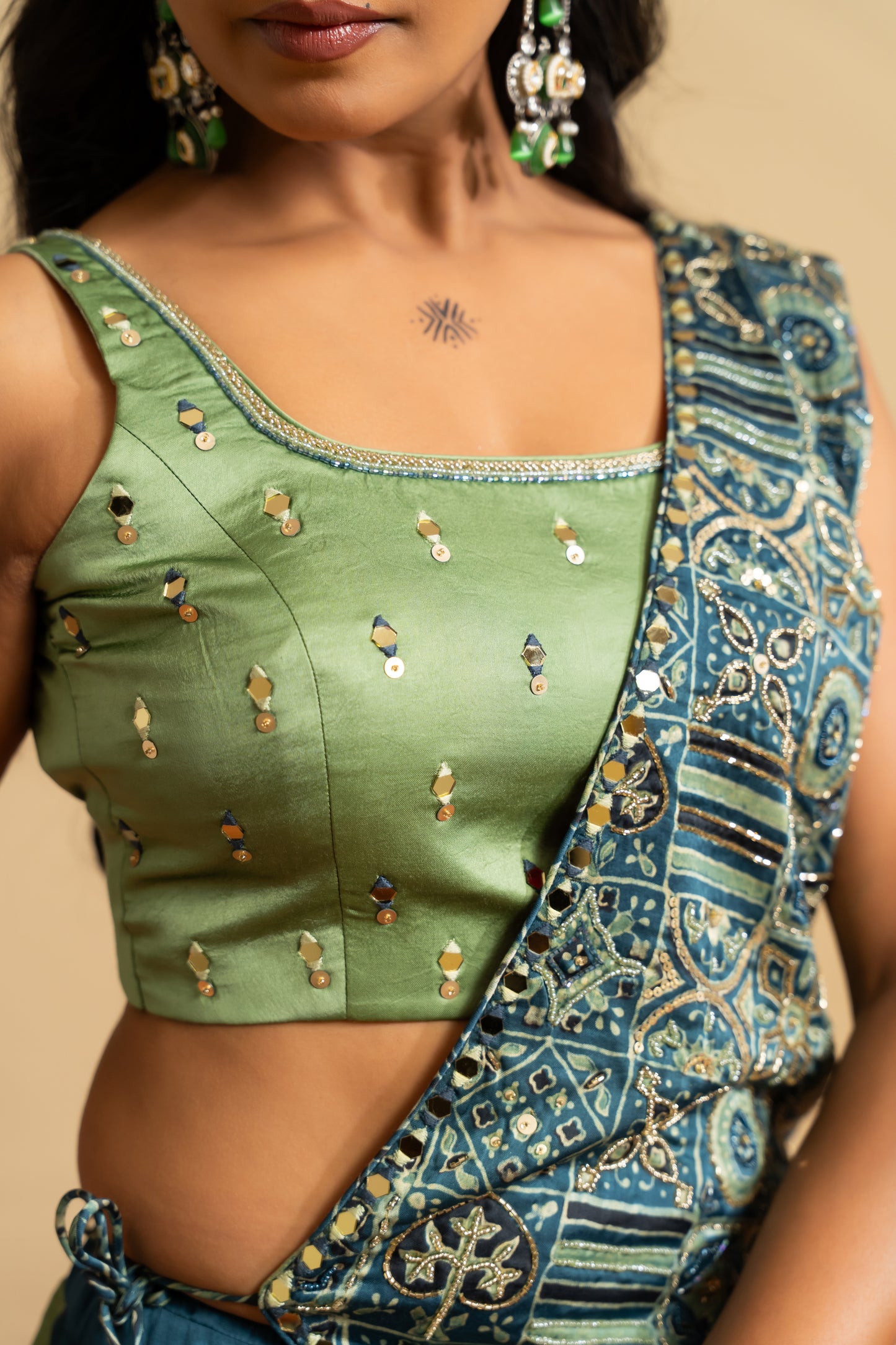 Emerald Blue Ajrakh Navratri Lehenga Set