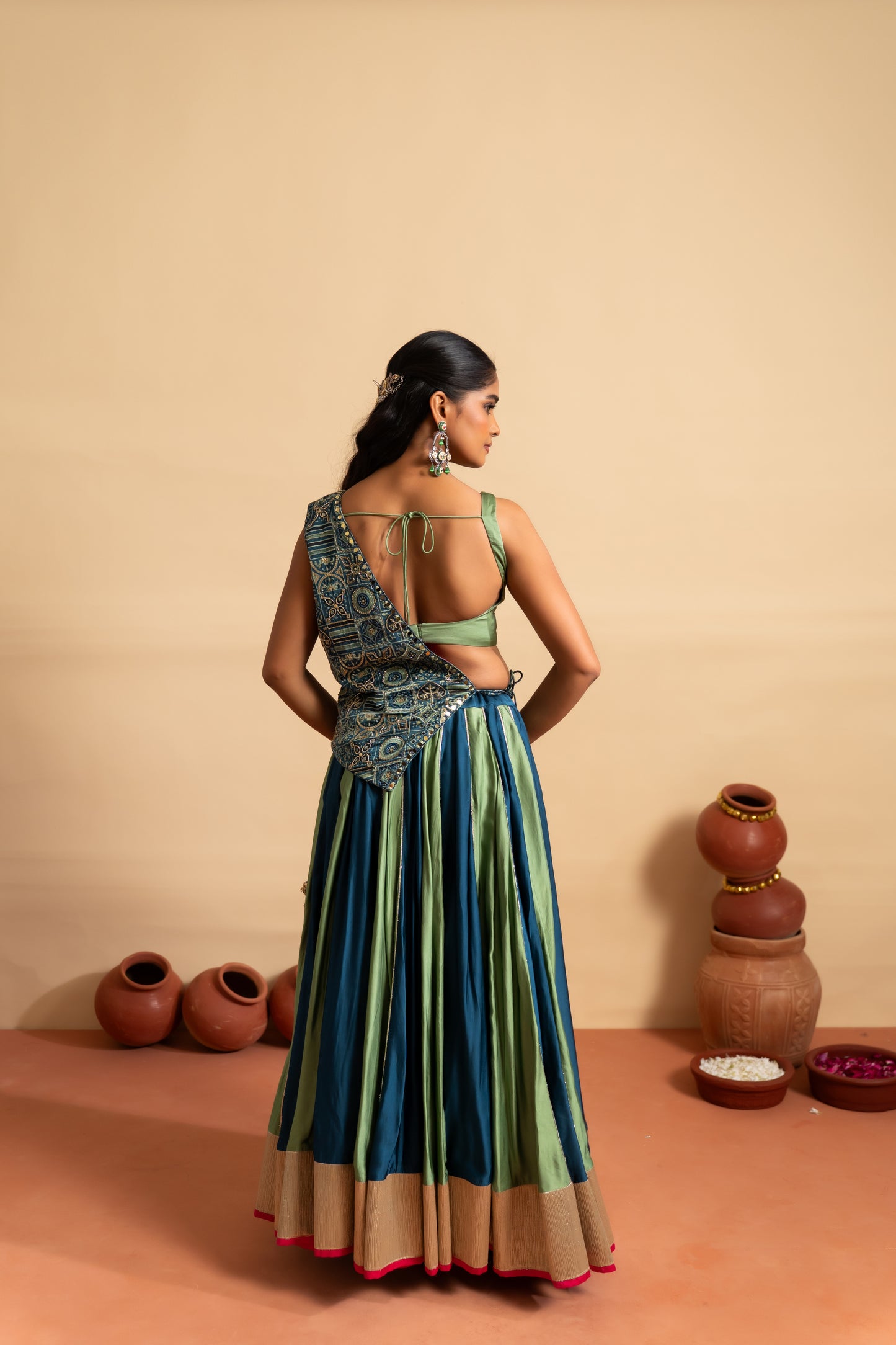 Emerald Blue Ajrakh Navratri Lehenga Set