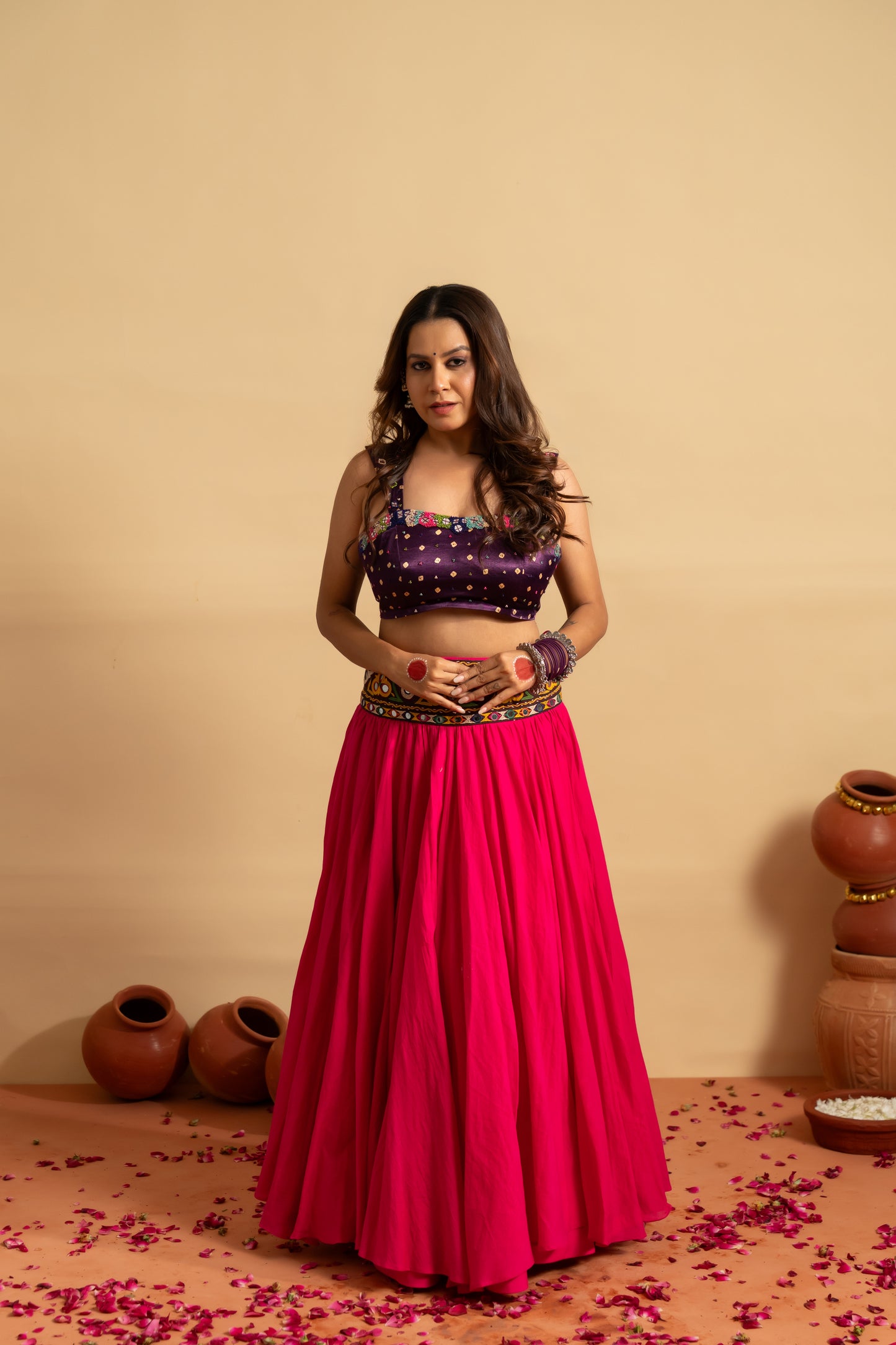 Royal Purple & Fuchsia Navratri Lehenga Set