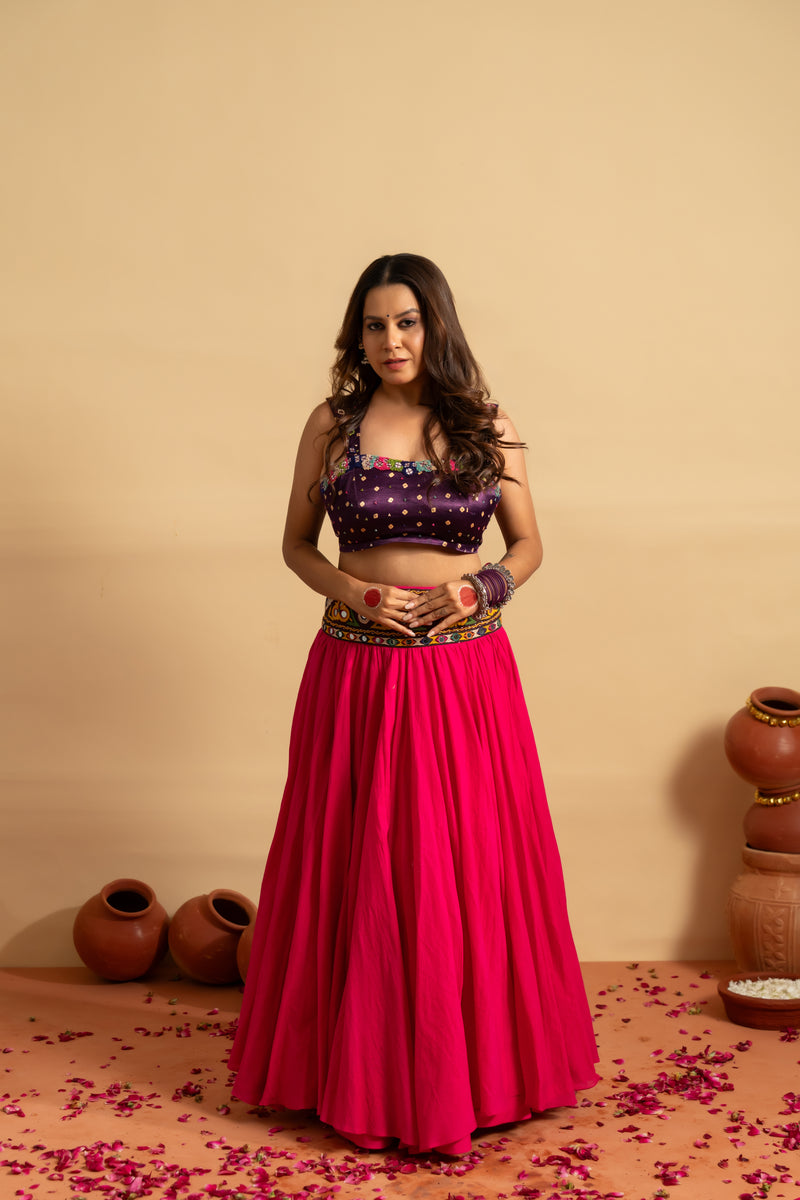 Royal Purple & Fuchsia Navratri Lehenga Set