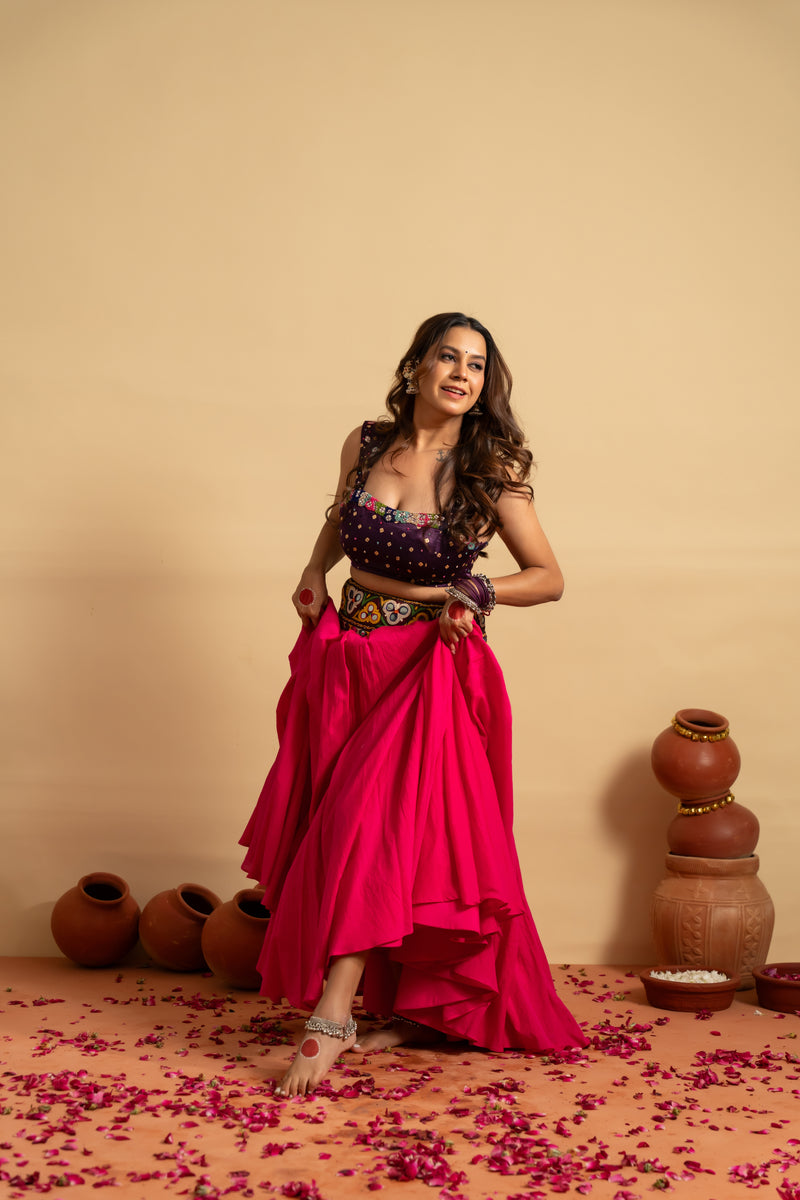 Royal Purple & Fuchsia Navratri Lehenga Set