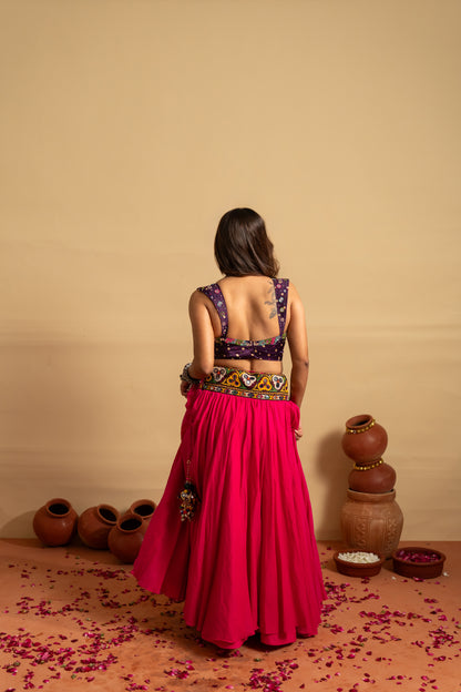 Royal Purple & Fuchsia Navratri Lehenga Set