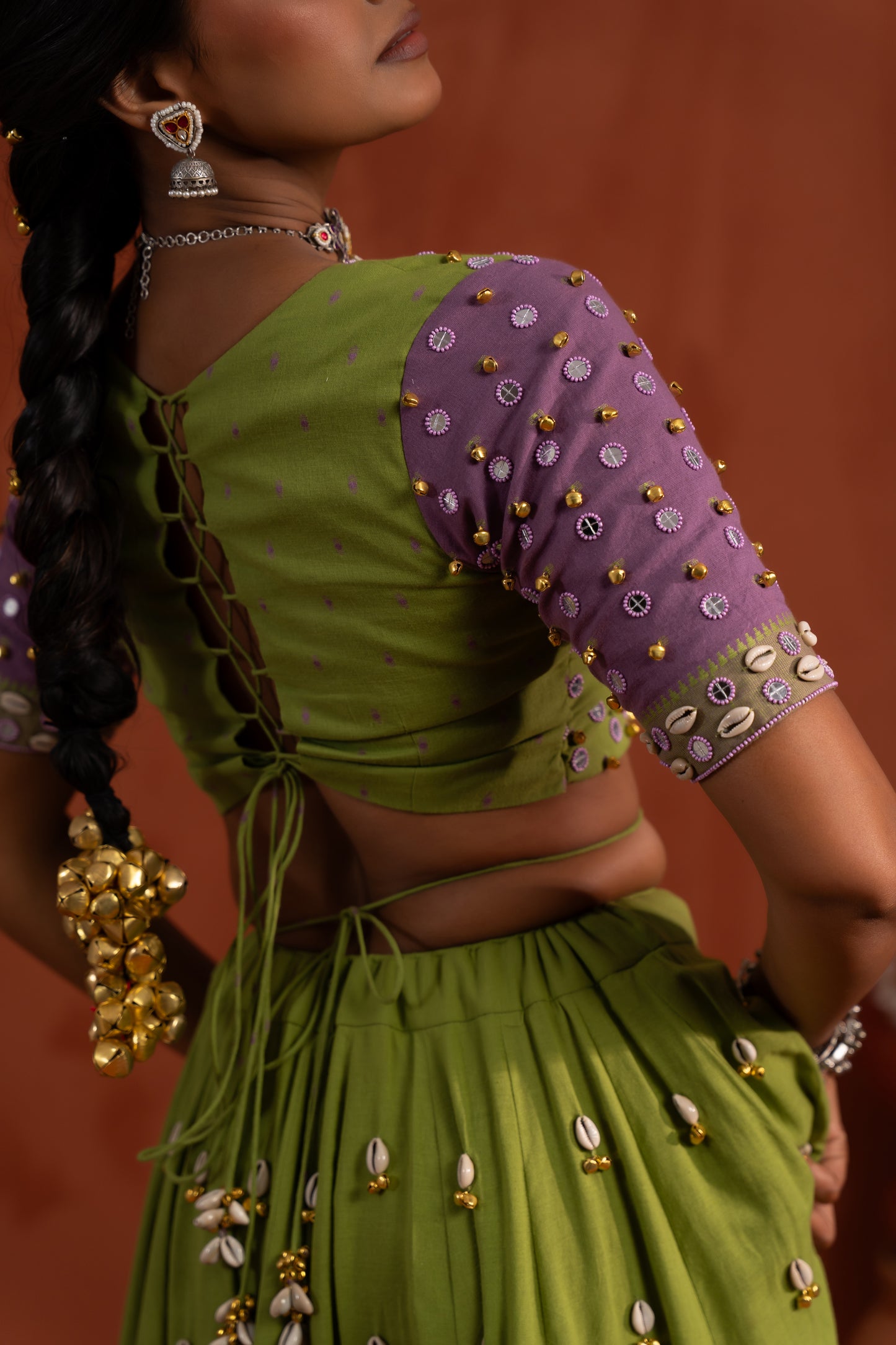Olive Green Mirror Work Navratri Lehenga Set