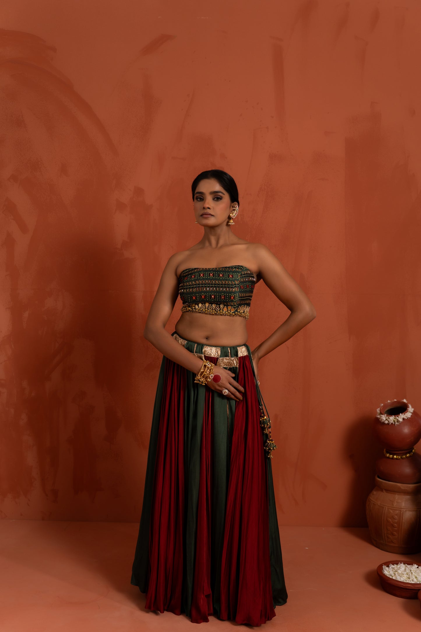 Black & Deep Red Traditional Navratri Lehenga Set