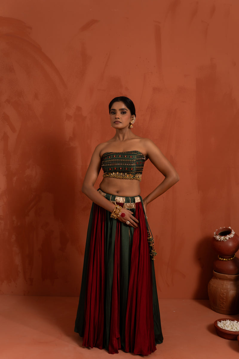 Black & Deep Red Traditional Navratri Lehenga Set