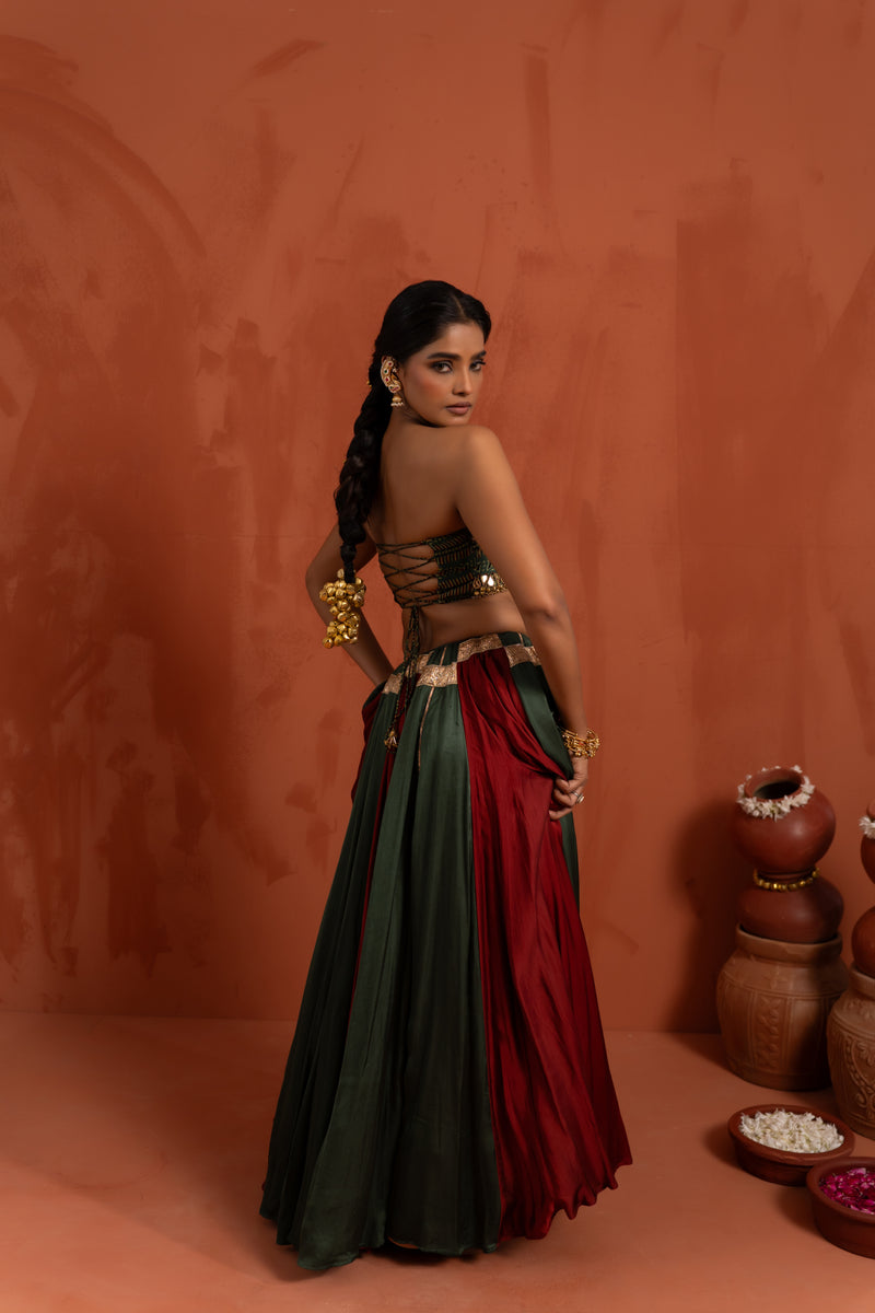 Black & Deep Red Traditional Navratri Lehenga Set