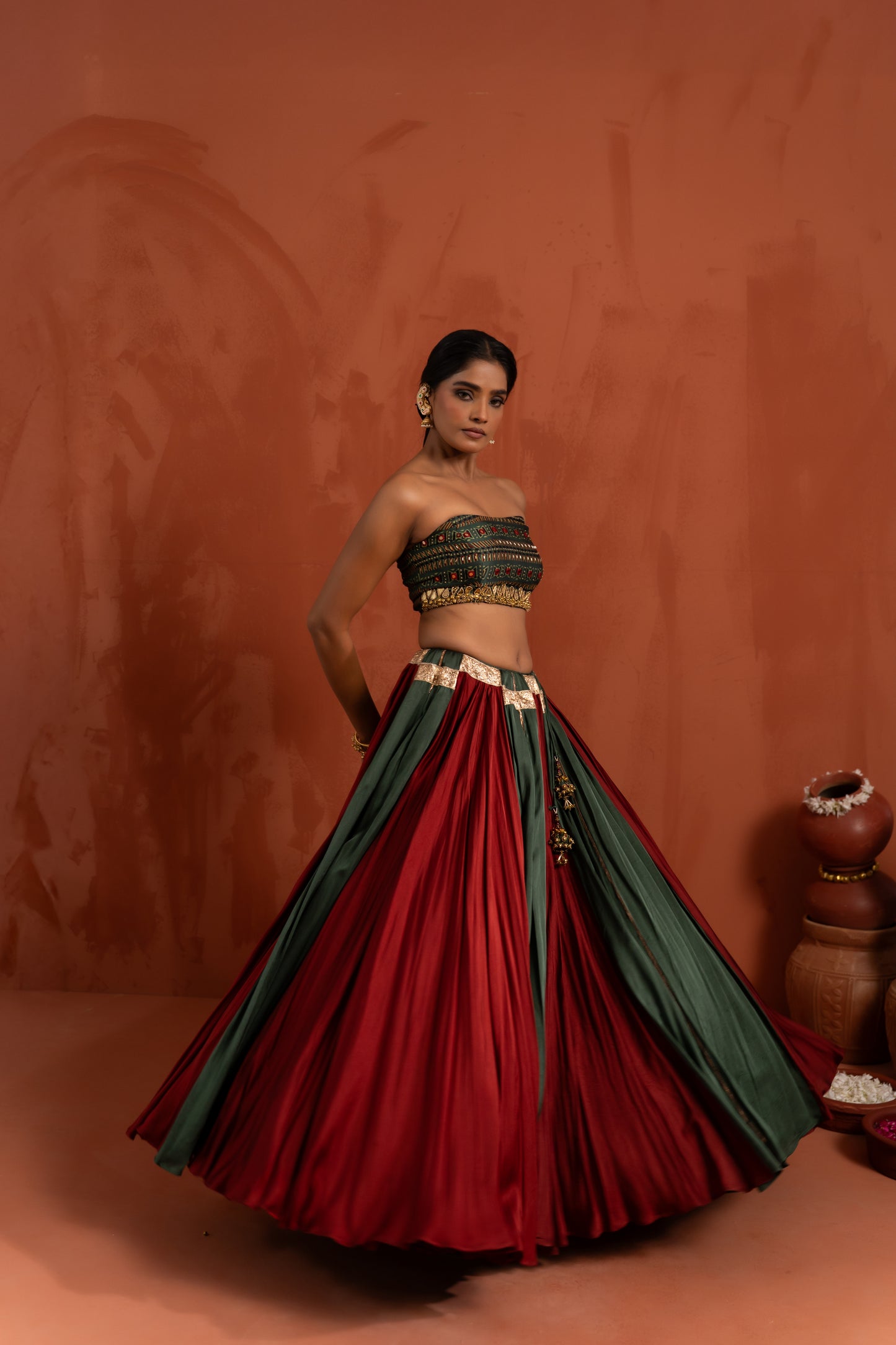 Black & Deep Red Traditional Navratri Lehenga Set