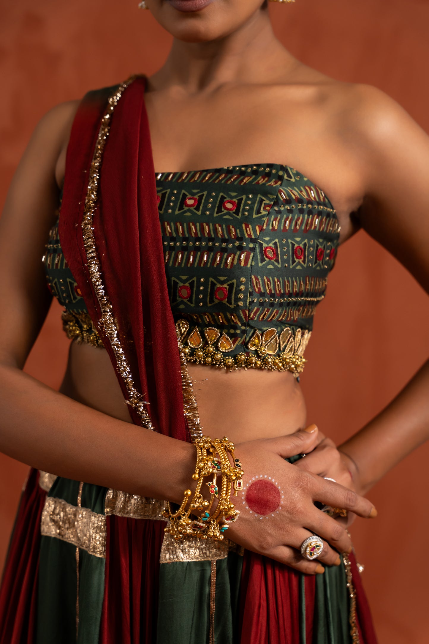 Black & Deep Red Traditional Navratri Lehenga Set