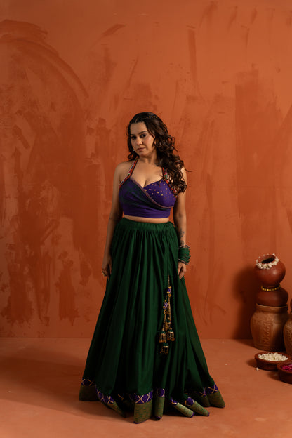 Deep Green & Purple Navratri Lehenga Set