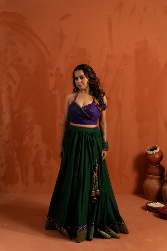 Deep Green & Purple Navratri Lehenga Set