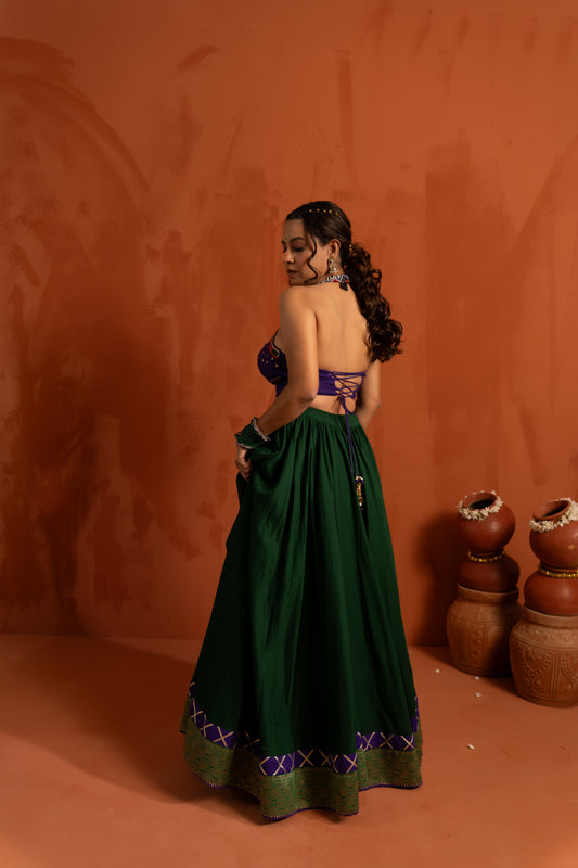 Deep Green & Purple Navratri Lehenga Set
