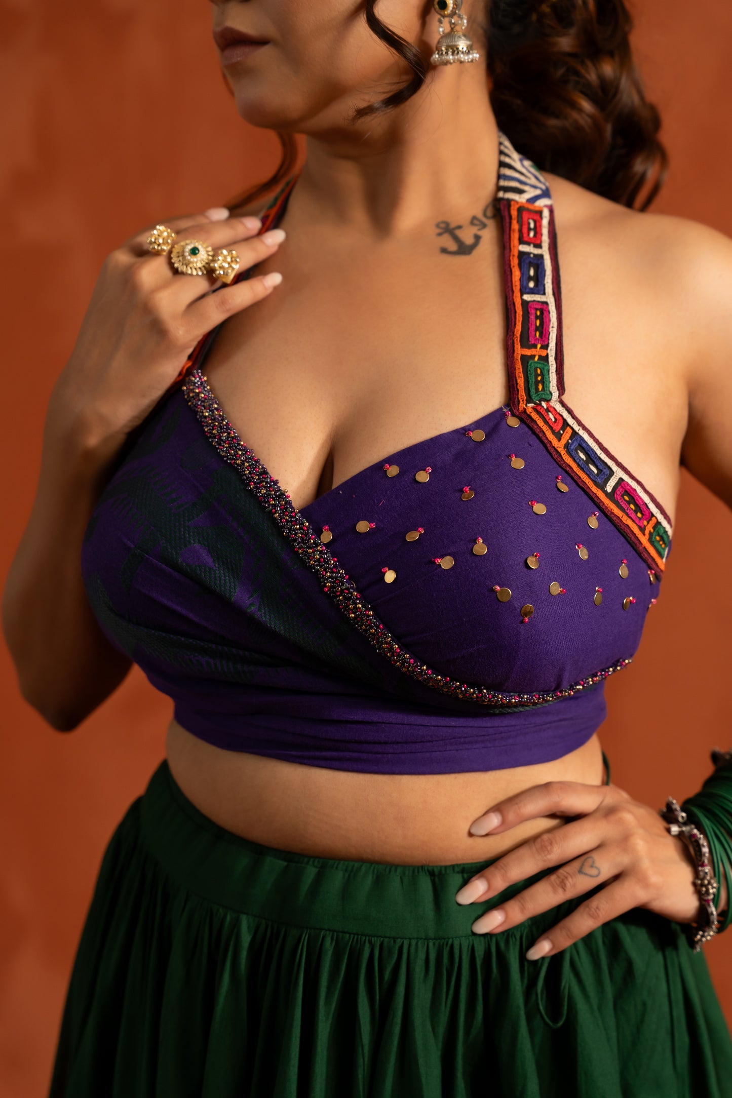 Deep Green & Purple Navratri Lehenga Set