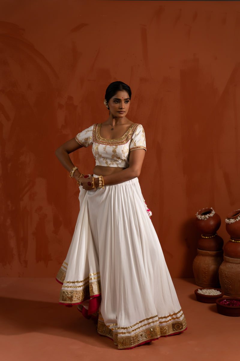 Ivory & Rani Pink Traditional Navratri Lehenga Set