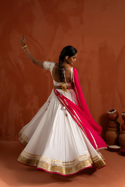 Ivory & Rani Pink Traditional Navratri Lehenga Set