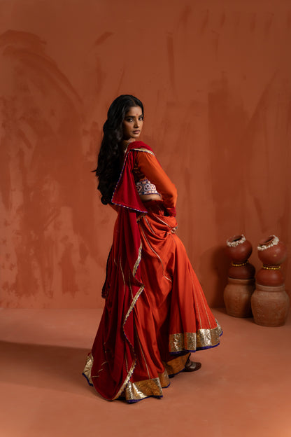 Rust Orange & Red Traditional Navratri Lehenga Set