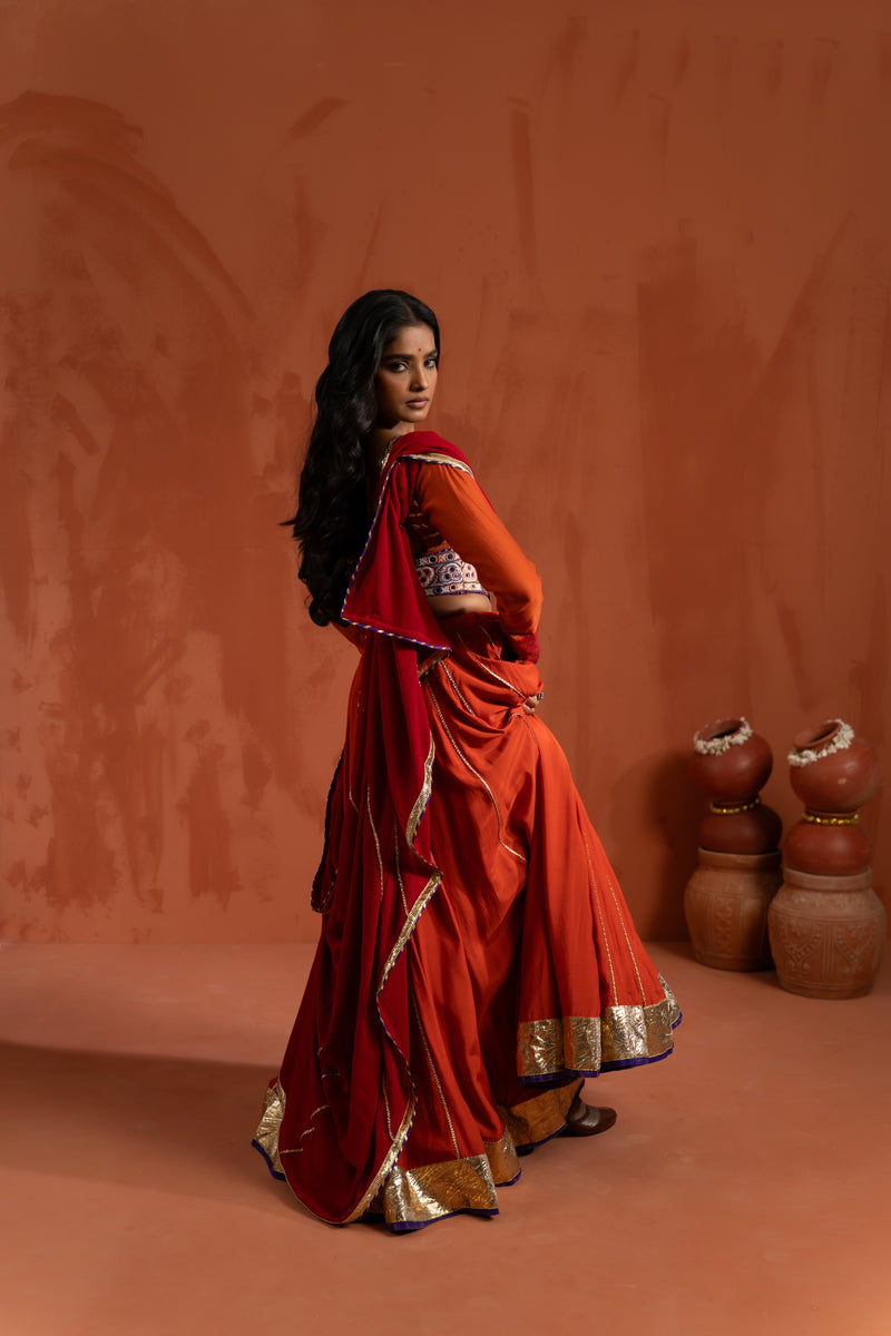 Rust Orange & Red Traditional Navratri Lehenga Set