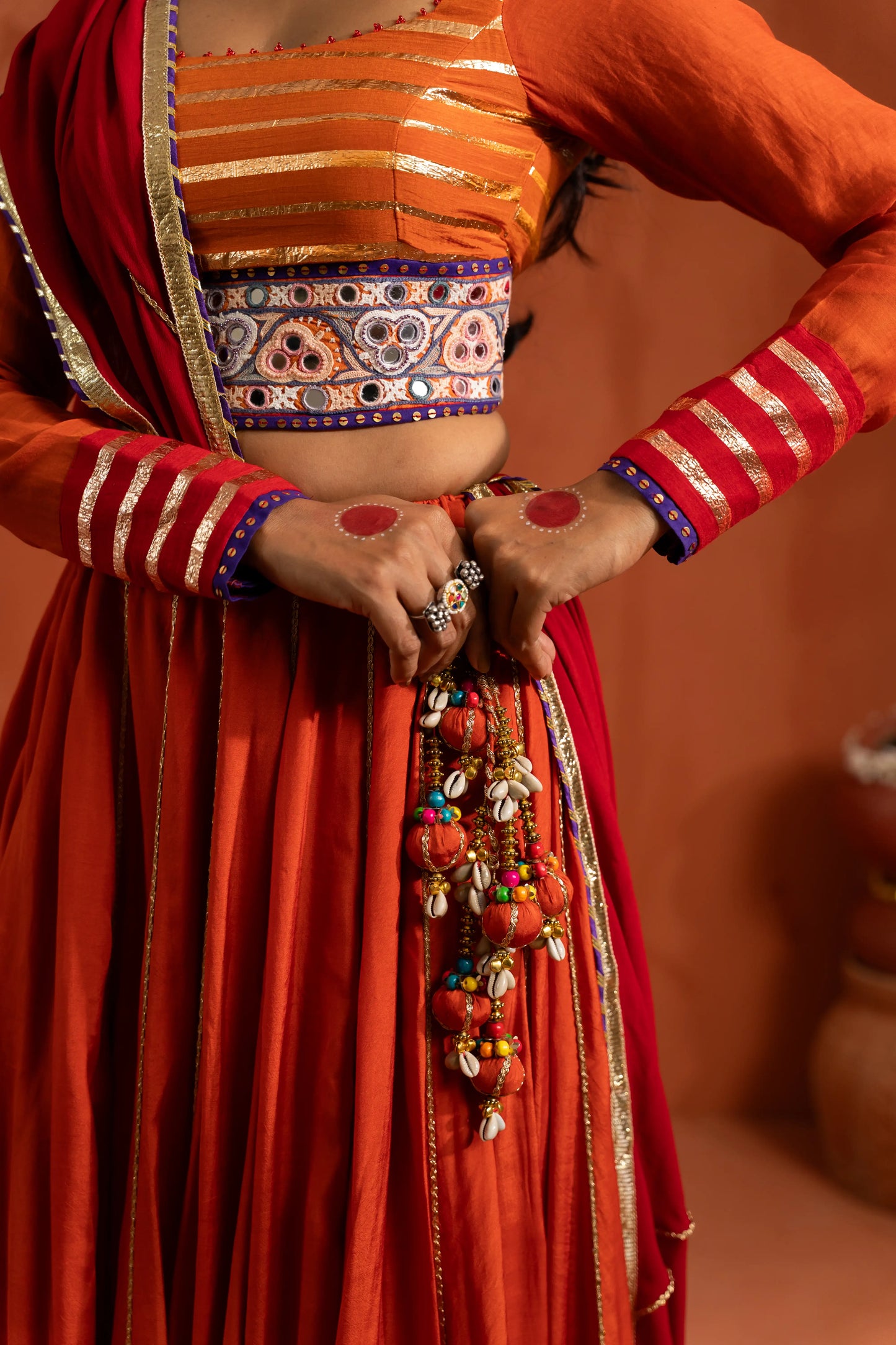 Rust Orange & Red Traditional Navratri Lehenga Set