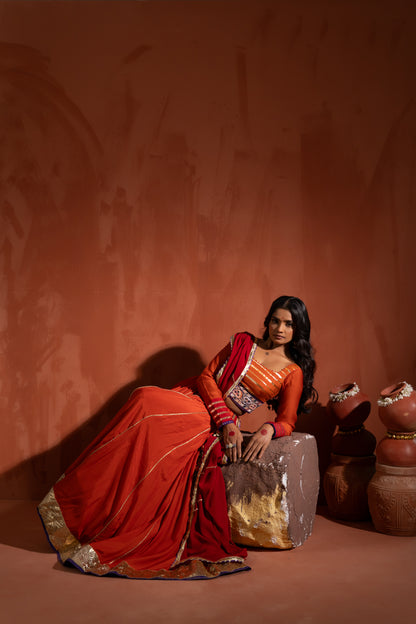 Rust Orange & Red Traditional Navratri Lehenga Set